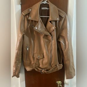 JustFab Tan Faux Leather Moto Jacket XXL